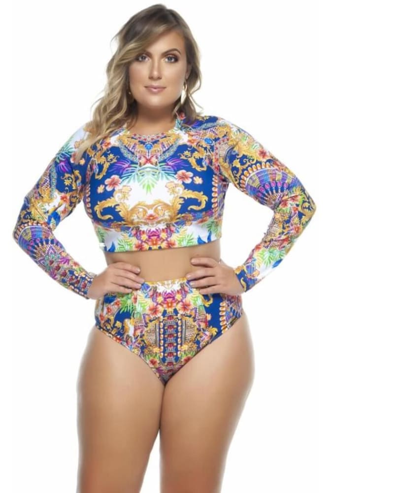 Front of a model wearing a size 16 High Waisted Bikini Bottom in Indian by Lehona. | dia_product_style_image_id:274496